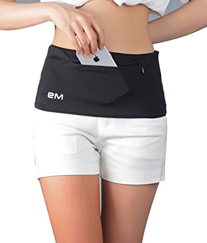 NEW! EAZYMATE Travel Money Belt - Stylish Running Belt - Large Security Pocket with Zipper Fits iPhone 6 Plus, Samsung Note4. Great for Hands-Free Traveling and Sports. Stretch Material and Multi-sizes for Men and Women