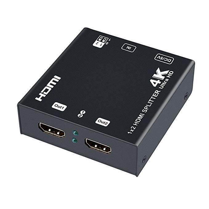 DTECH 1x2 HDMI Splitter 4K 60HZ 4:2:0 1080p with HDCP EDID 3D LED indicator - 1 in 2 out for TV Monitor Sharing Screen Signal