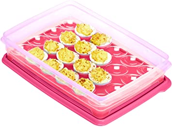 Egg Holder for Refrigerator, Deviled Egg Tray Carrier With Lid- Container for 24 Eggs