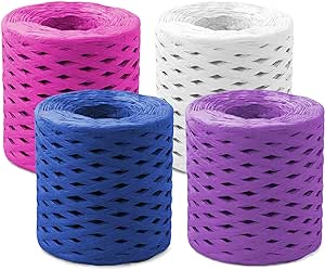 2624 Feet Christmas Raffia Ribbon,4 Rolls Raffia Paper Ribbon Christmas Gift Packing Ribbon for Gift Packing and Wrapping,DIY Craft,656 Feet Each Roll(White,Dark Blue,Purple,Rose Pink)