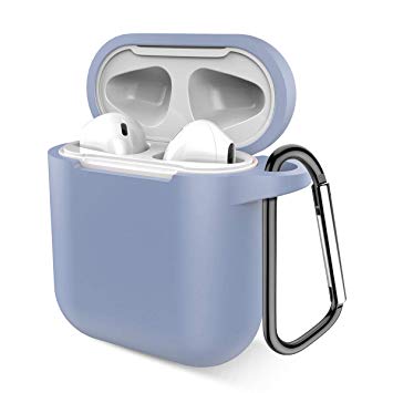 Airpods Case, Music tracker Protective Thicken Airpods Cover Soft Silicone Chargeable Headphone Case with Anti-Lost Carabiner for Apple Airpods 1&2 Charging Case (Greyish Blue)