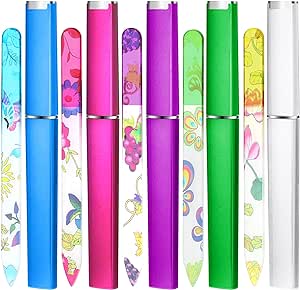 5 Pack Glass Nail File with Case Crystal Nail File Buffers Mixed Color Double Sided Glass Fingernail Files Cuticle Pusher Manicure Set for Women