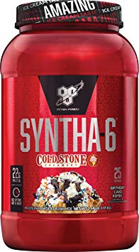 BSN Syntha-6 Whey Protein Powder, Cold Stone Creamery-Birthday Cake Remix Flavor, Micellar Casein, Milk Protein Isolate Powder, 25 Servings