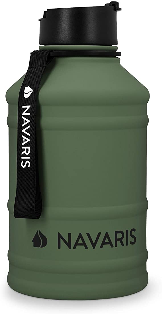 Navaris Stainless Steel Water Bottle - 75oz (2.2L) Big Metal Drinking Bottle for Sports, Camping, Gym - More Than Half Gallon Capacity - Blue