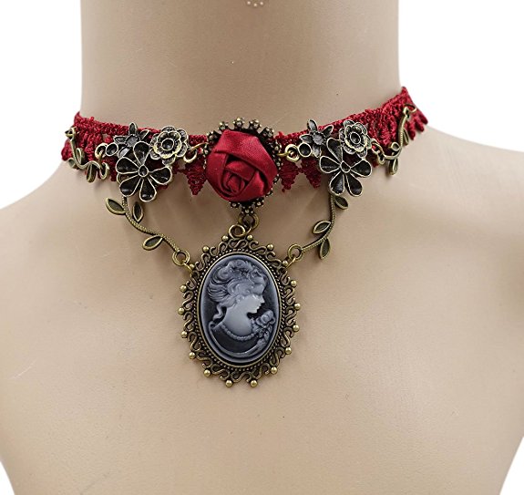 Eternity J. Vintage Rhinestone Rose Lace Gothic Choker Victorian Wedding Bridal Necklace