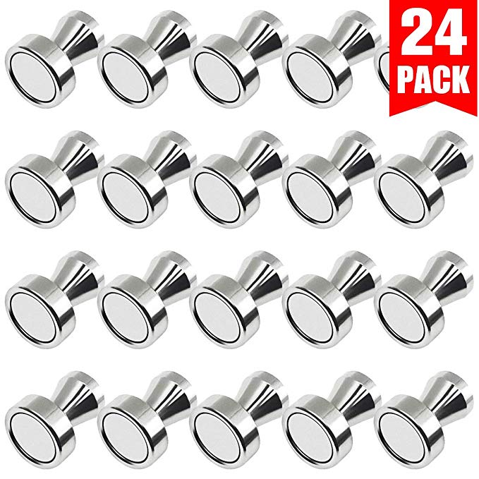 Grtard 24pack Magnetic Push Pins, Refrigerator Magnets, Brushed Nickel Push Pin Magnets Perfect for Fridge Magnets, Office Magnets, Whiteboard Magnets, Map Magnets