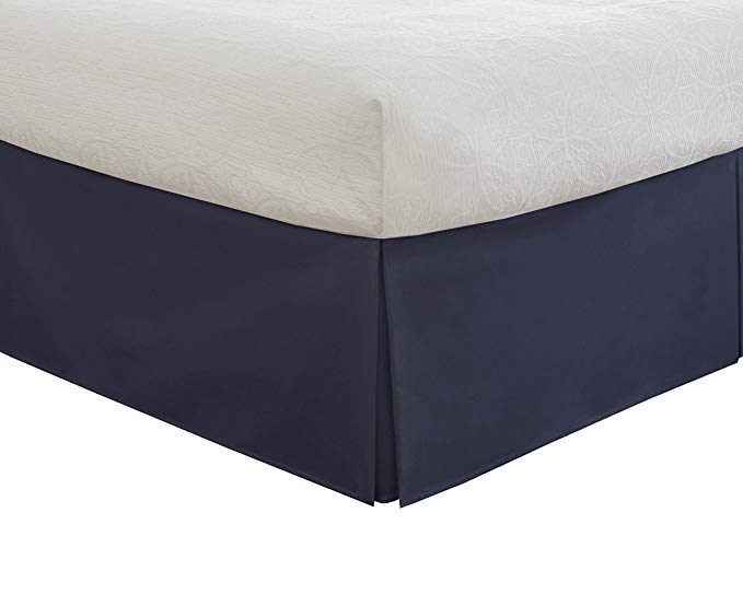 Fresh Ideas Bedding Tailored Bedskirt, Classic 14” Drop Length, Pleated Styling, California King, Navy