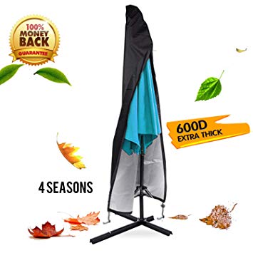 Zechzehn Offset Patio Umbrella Covers for Outdoor Umbrella, 600D Extra Thickness Outdoor Umbrella Cover Waterproof with Zipper and Rod for 9 ft to 11 ft Outdoor Umbrellas. (600 DPV)