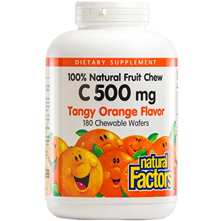 Natural Factors - Vitamin C 500mg, 100% Natural Fruit Chew, Tangy Orange, 180 Chewable Wafers