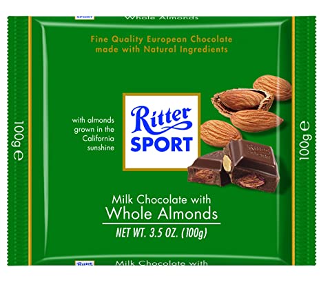 Ritter Sport Milk Chocolate with Whole Almonds Bar, 3.5 Ounce (Pack of 11).