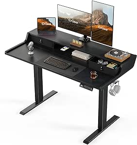 ErGear Electric Standing Desk with Drawers, 48″ x 24″ Gaming Desk with Monitor Stand, C-Clamp Mount Compatible, Home Office Height-Adjustable Desk with Storage Shelf, 4 Preset Heights, Black, EGESD36B