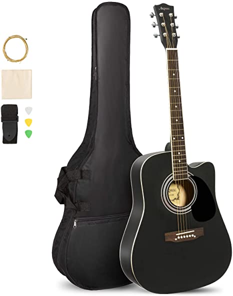 ARTALL 41 Inch Handcrafted Acoustic Cutaway Guitar Beginner Kit with Gig bag & Accessories, Matte Black