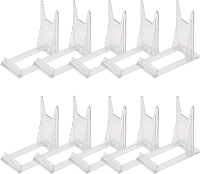 fengshuisale 2 Part Clear Acrylic Plate Display Stand Adjustable Plastic Holder Easel Stand 10 Pieces for Picture Plate Cards Home Office Decor W4395