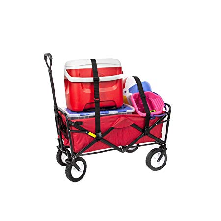 Mac Sports Collapsible Folding Outdoor Utility Wagon with Straps, Red