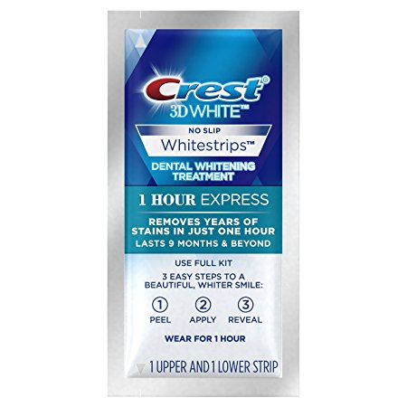 Crest 3D 1 Hour Express White Strips Dental Teeth Whitening Strips Kit, Lasts 9 Months & Beyond, 7 Treatments