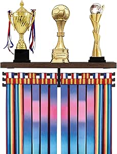 Mkono Medal Hanger Display and Trophy Shelf, Metal Medal Holder Wall Mount Awards Ribbon Trophies Display Rack Organizer Easy to Install