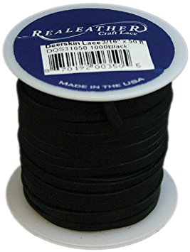 Realeather Crafts Deerskin Lace, 0.125-Inch Wide 50-feet Spool, Black