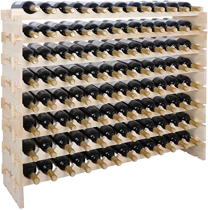 ZENY Large 96 Bottles Wood Wine Rack Stackable Storage Across up to 8 Rows Solid Wooden Display Shelves Rack Organizer