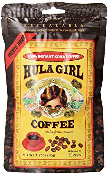Hula Girl Instant 100% Hawaiian Kona Coffee Freeze Dried Pouch (1.75 Ounce 50 Gram) - 1pc