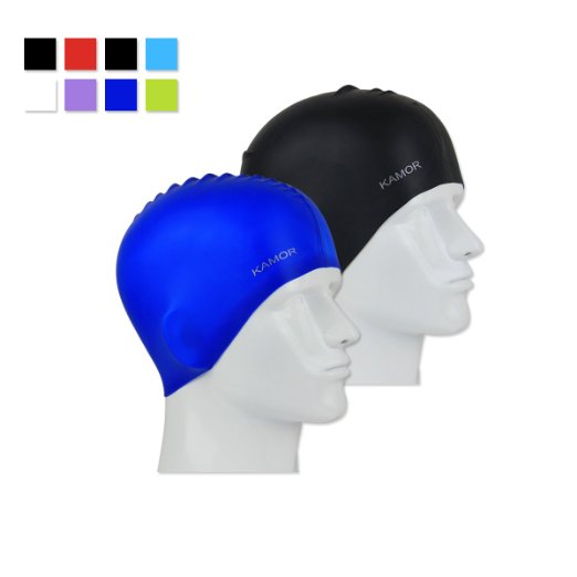 [2 PACK] Kamor® ＃1 swimming/swim cap/caps - The premium silicone waterproof swimming caps/hat for Short & Medium hair with beautiful design - Highly elastic & Large stretch - Greater durability than latex swimming hats - Eco-Friendly, Non-Allergenic & Lightweight - Suitable for men/women/adult/girls/boys/children