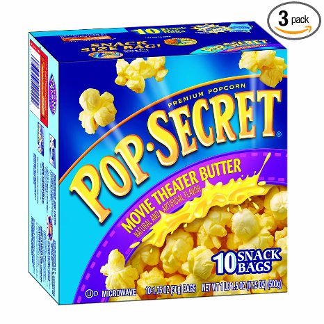 Pop Secret Snack Size Movie Theater Butter, Microwavable Popcorn, 10-Count, 17.5-Ounce Box (Pack of 3)