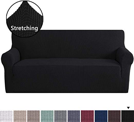 Machine Washable Furniture Protector for Two Seater, Durable Spandex Stretch Fabric Super Soft Slipcover - Black