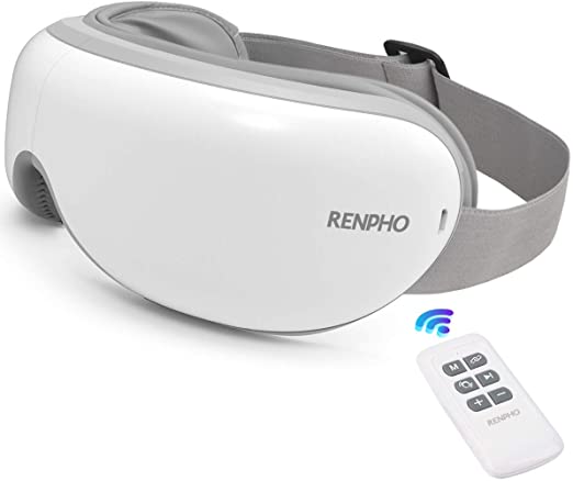 RENPHO 2.0 - Eye Massager with Remote Control & Heat, Compression Bluetooth Music Rechargeable Eye Therapy Massager for Relieve Eye Strain Dark Circles Eye Bags Dry Eye Improve Sleep (White)