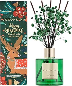 COCORRÍNA Reed Diffuser Set - Cedar Balsam 6.7 Fl.oz Diffuser with 8 Sticks Home Bathroom Shelf Decor Christmas Reed Diffuser