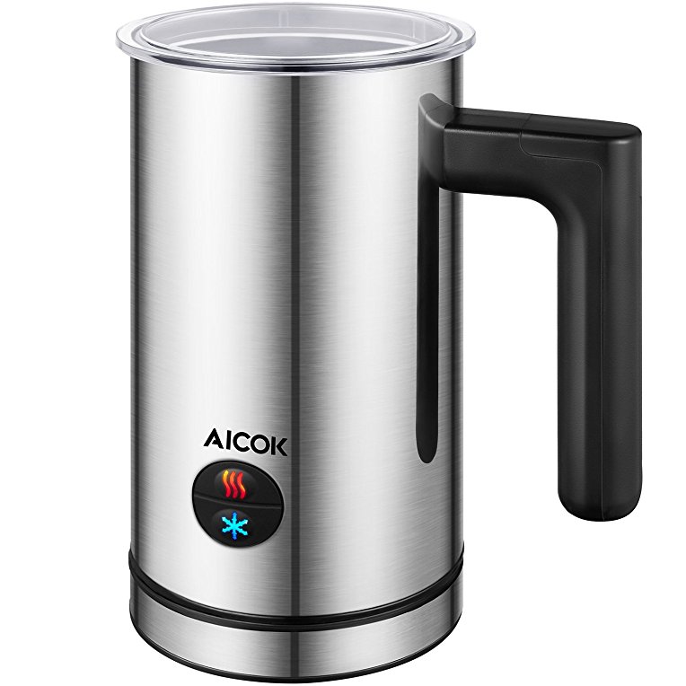 Aicok Milk Frother, Stainless Steel Electric Milk Steamer with Hot or Cold Milk, Silent Operation, Non-Stick Coating, Milk Warmer for Coffee, Latte, Cappuccino, Silver