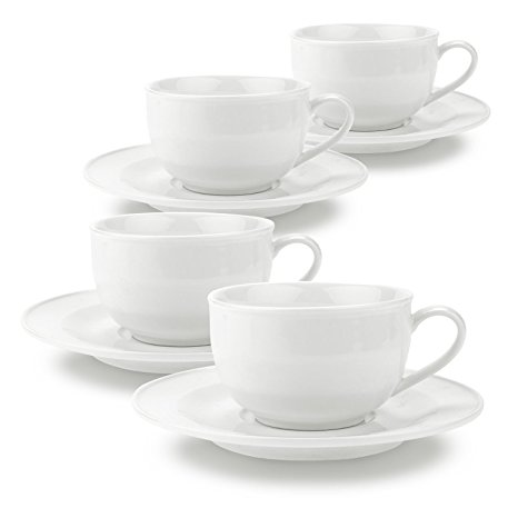Rachel's choice 3 Ounce China Porcelain Tea Cup and Saucer Set Coffee Cup Set with Saucer White Dream Espresso sets of 4