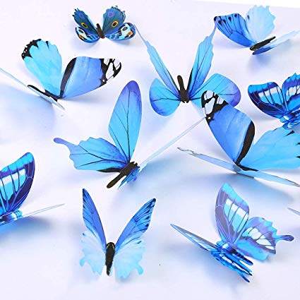 Butterfly Wall Decals, 24 Pcs 3D Butterfly Removable Mural Stickers Wall Stickers Decal Wall Decor for Home and Room Decoration - Purple (Blue)