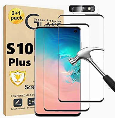 Galaxy S10  Plus Screen Protector 【2 1 Pack】 With Camera Lens Protector [ 3D Glass ] Easy Installation Compatible Fingerprint 9H Tempered Glass Screen Protector for Samsung Galaxy S10 Plus