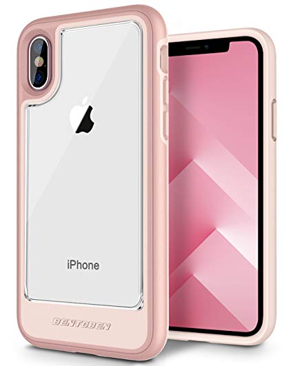 iPhone X Case Hybrid, BENTOBEN Slim Clear Crystal Shockproof [Detachable Hard Back] [Reinforced Frame] Bumper 2 in 1 Anti-Scratch Protective Case for iPhone X/10 (5.8 inch), Clear/Rose Gold