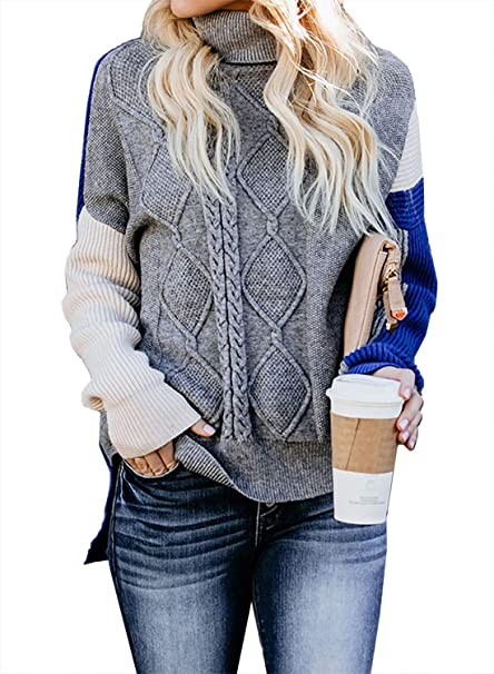 Dokotoo Women Solid Turtleneck Balloon Long Sleeve Sweaters Pullover Outerwear