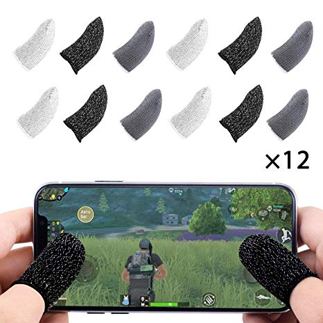 Finyosee Mobile PUBG Game Controller Finger Sleeve, Full Touch Screen Sensitive Anti-Sweat Breathable Shoot Aim Joysticks Finger Set for Android & iOS(Pack of 12)