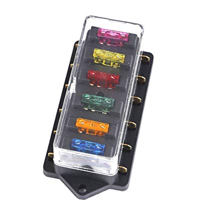 Qiorange Blade Fuse Board Box Holder 6 Way Circuit Blade Block  6 Pcs Free Fuse 12V/24V (Fuse holder 6 Way)