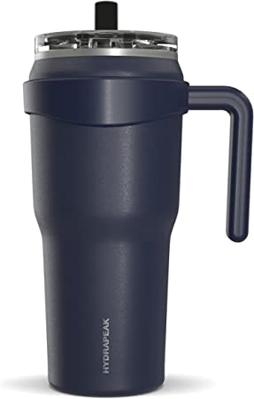 Hydrapeak Roadster 40oz Tumbler with Handle and 2-in-1 Straw Lid, Insulated Leak Proof Double Walled Stainless Steel Coffee Travel Mug - Keeps Cold for 34 Hours or Hot for 10 Hours (Navy)