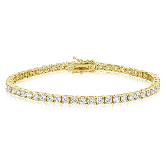 Sterling Silver Round Cut 3mm Cubic Zirconia Tennis Bracelet in Rose or 14K Gold Plated & Rhodium Plated