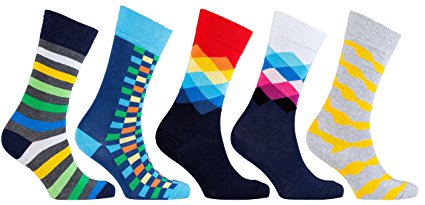 Socks n Socks-Men's 5-pair Luxury Fun Cool Cotton Colorful Dress Socks Gift Box