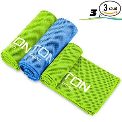 OMOTON 3 packs Cooling Towel for Instant Relief-Soft Breathable Mesh Yoga Towel-Keep Cool when Running Biking Hiking and all Other Sports