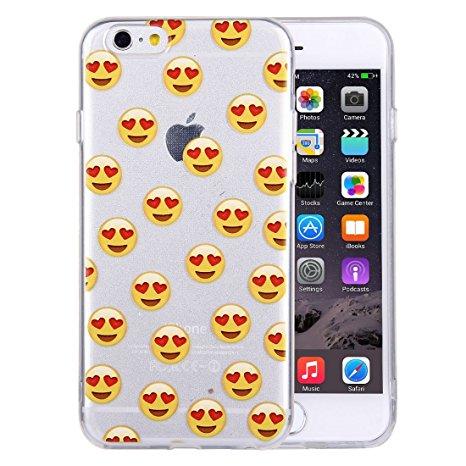 Smiley Love Hearts Emoji Design Case, Fone-Stuff®, Transparent Soft Silicon Creative Funny Emoticon iPhone Cover For iPhone 6s and 6