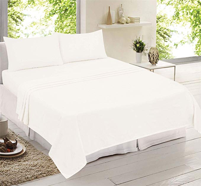 Adore Home White Brushed Cotton Warm Flannelette Bedding Sheet Set Fitted Sheet, Flat Sheet, 2 x Pillowcases, King