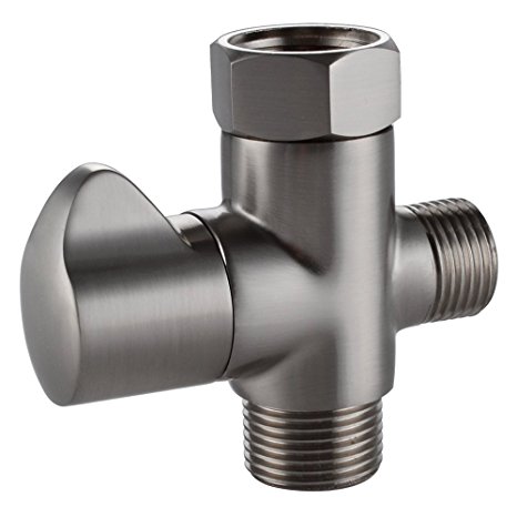 KES Toilet Lavatory Brass T-adapter with Shut-off Valve, 3-way Tee Connector for Bidet Hand Sprayer, Brushed Nickel, K1018-2