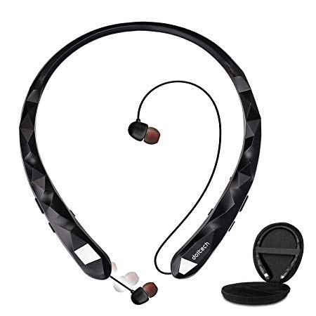 Bluetooth Headphones, DolTech Wireless Headphones Neckband Bluetooth 5.0 Retractable Earbuds Noise Cancelling Stereo Headset Sport Earphones with Mic and Carrying Case(Matte Black)