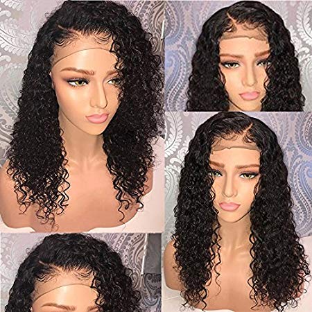 13x6 Lace Front Human Hair Wigs Wet Wavy 150% Density For Women Natural Black Brazilian Remy Hair Curly Glueless Top Lace Wigs Pre Plucked With Baby Hair (16 inch with 150% density)