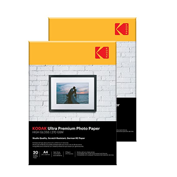 Kodak 270 GSM A4 210x297mm Photo Paper High Glossy Pack of 2 (40 Sheets), White (VMS270GA420KD)