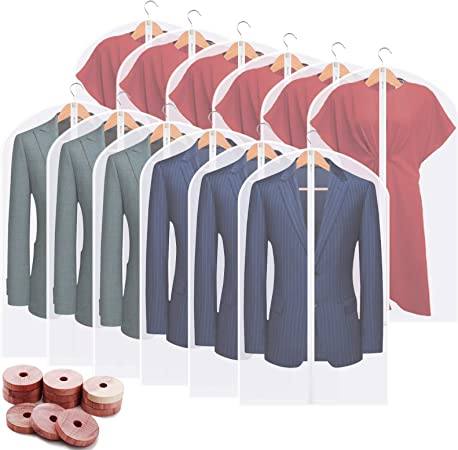 Perber Hanging Garment Bags Clear Suit Bag (Set of 12) Lightweight Dust-Proof Clothes Cover Bags with Full Zipper for Closet Storage and Travel -24'' x 40''/12 Pack
