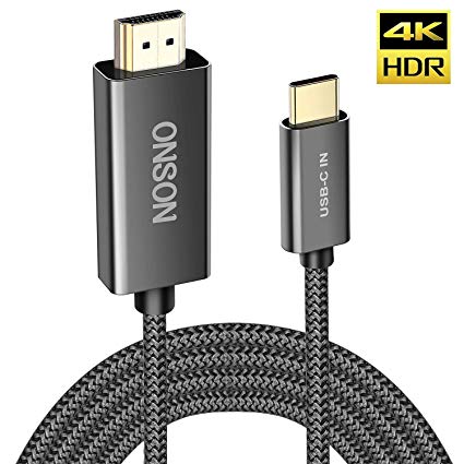 USB C to HDMI Cable, ONSON 6FT USB Type C to HDMI Thunderbolt 3 Compatible 4K Converter Supports up to 60Hz for MacBook Pro 2018/2017,Samsung Galaxy S9/S8, Surface Book 2, Dell XPS 13/15, Pixelbook