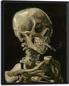 Wieco Art Framed Art Skull of a Skeleton with Burning Cigarette, 1886 by Vincent Van Gogh Canvas Wall Art for Home Decor and Wall Decor Post-impressionism Canvas Prints Pictures