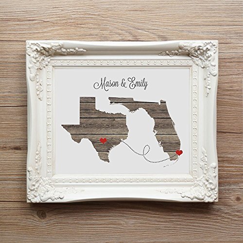 Any Two States Love Wedding Gift - Unframed - Personalized State Natural Series Custom Location Modern Art Print Long Distance Map Art Engagement Bridal Shower Gift